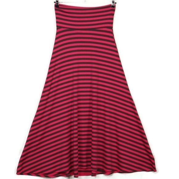 LuLaRoe Maxi Long Skirt Dress Pink‎ Brown Striped Stretch S Small - Picture 1 of 9